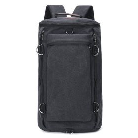 Fashion Large Capacity Canvas Backpacks Men's Women's Hand-held Crossbody Travel Bag Sports Outdoor Cylindrical Luggage Bag (Color: Black)